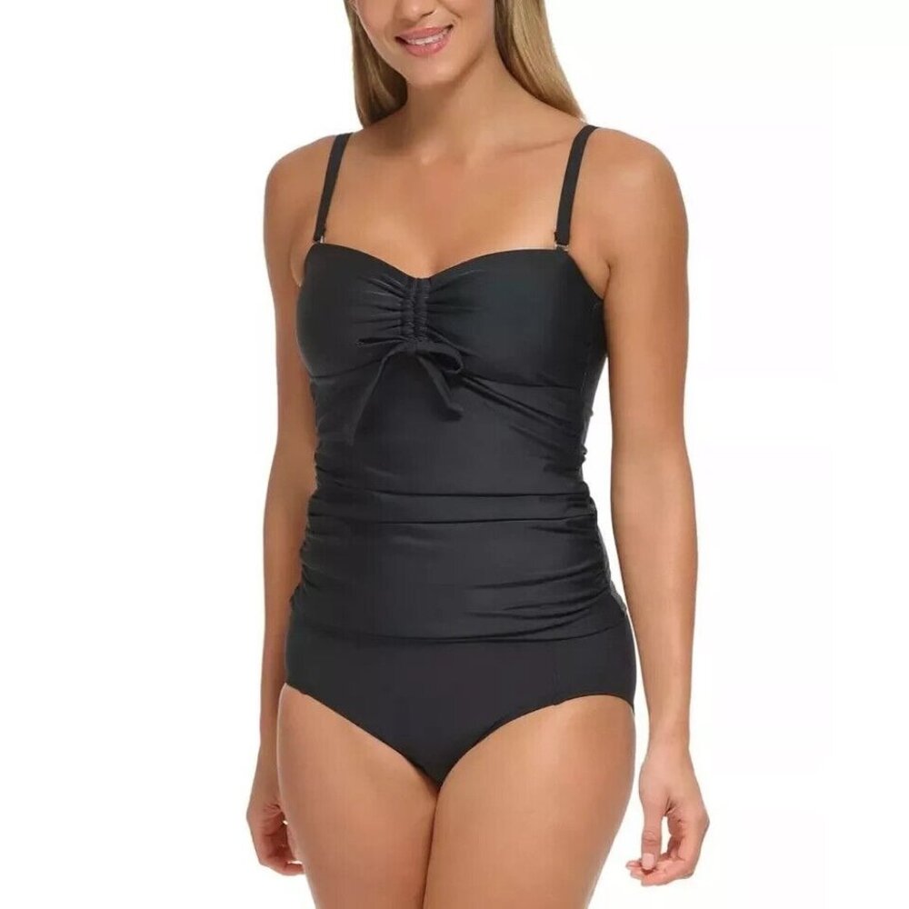 DKNY Bandeau Bow Tankini Top Black size Small Beach Lounge Straps option